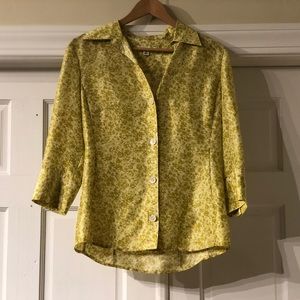 Banana Republic Silky Button Up Soft Green Floral